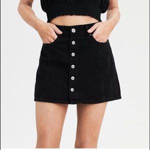 American Eagle Hi Rise A Line Skirt Black Denim Full Open Front Button Women’s 6